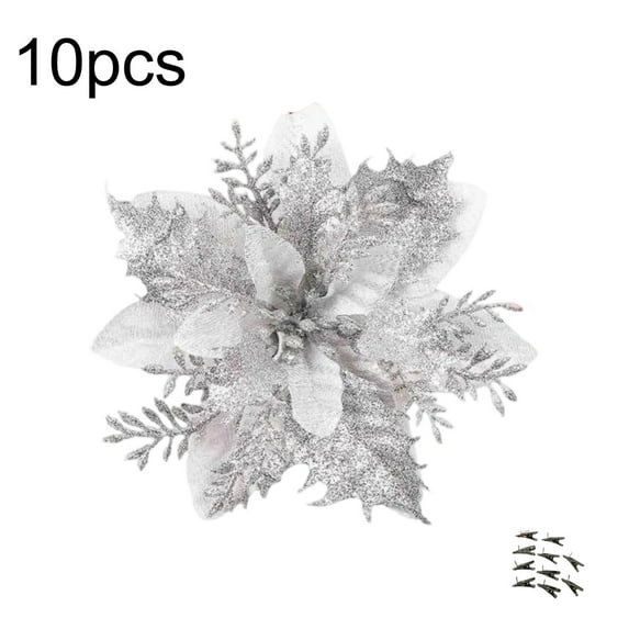 Cheapark 10pc Artificial Christmas Tree Flower Decorations - Clip-On Festive Accents, Ideal for Christmas Party Tree Displays Indoor Outdoor Home