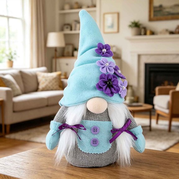 Cheapark 11.8 Inch Gnome Ornament With Blue Flower Home Party Decor Gift