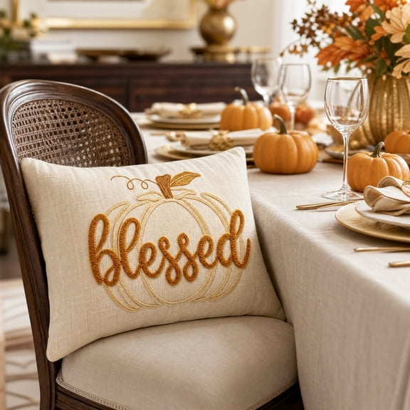 Cheapark 11.8 x 19.7 Inch 3D Towel Embroidered Pumpkin Pillow Fall Themed Soft Plush Throw Pillow for Sofa Couch Home Decor Gift