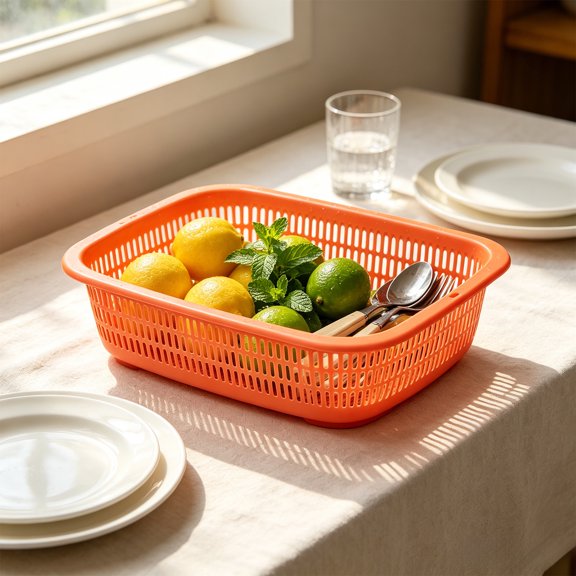 Cheapark 12.48 X 9.25 X 3.35 IN 1 PC Rectangular Hollow Plastic Storage Basket, Multipurpose Ventilated Organizer Bin, Kitchen Pantry Counter Indoor Container for Home Grocery Vegetable Tidying