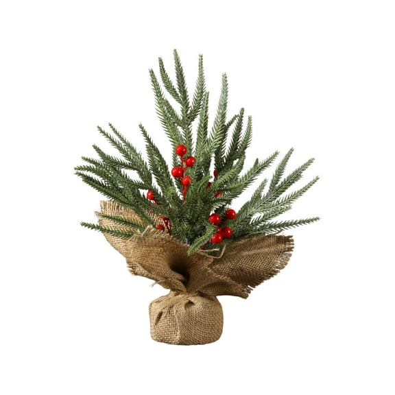 Cheapark 12-Inch Tabletop Artificial Christmas Tree - Mini Size with Red Berry/Pine Cones & Burlap Base - Farmhouse/Desk/Home Decor - Perfect for Christmas Accent