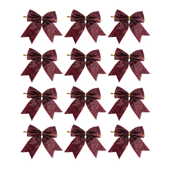 Cheapark 12 Pieces 3.54 Inch Mini Christmas Bow Hanging Ornaments, Small Festive Bow Decor for Christmas Tree Decoration, Holiday Decor Accent for Wreath Garland Home Party Gift