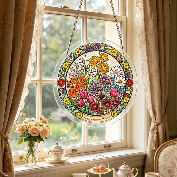Cheapark 129、Acrylic Window Hanging Stained Light Catching Ornament Transparent Mosaic Art Decor for Home Courtyard Window