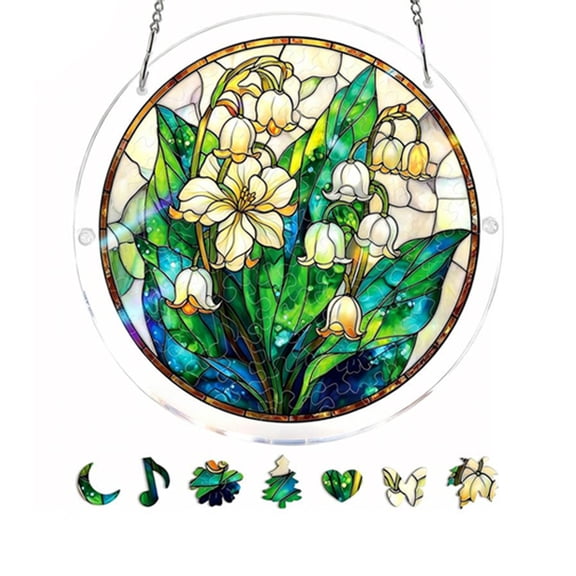 Cheapark 133、Light Catching Window Ornament 83 Piece Color Acrylic Mosaic Puzzle Transparent Art for Home Garden Window Decor