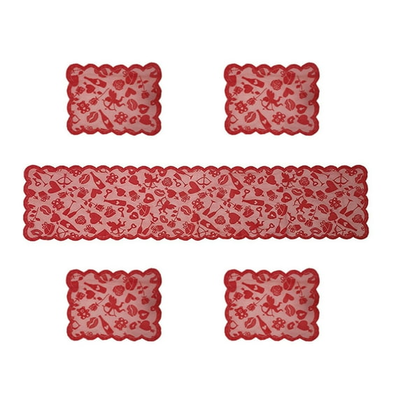 Cheapark 13x72 Inches Valentine's Day Table Runner & Placemat Set - Romantic Heart Art Texture Decor, Durable Washable for Catering, Weddings, Picnics & Home Kitchen Parties