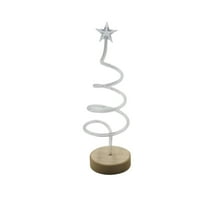 Cheapark 14 Inch Desktop Mini Revolving Christmas Tree - Wooden Base with Warm White/Colored Star Lights, Festive LED Tabletop Decor