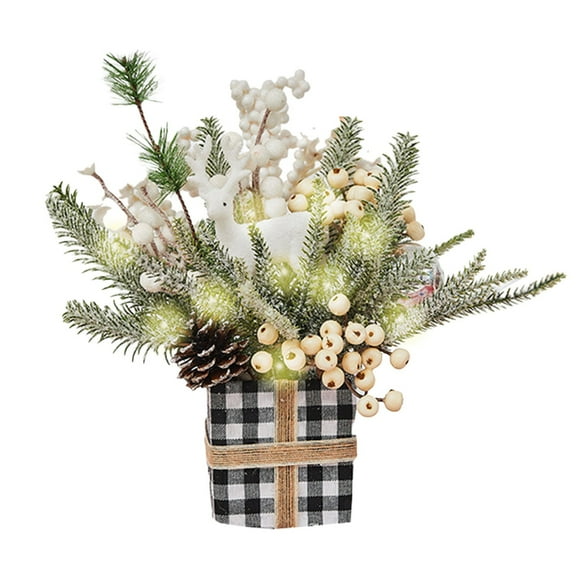 Cheapark 14 Inch Flocked Mini Christmas Tree - With Cones & Lighting Snowflake, Tabletop Artificial Decor for Holiday