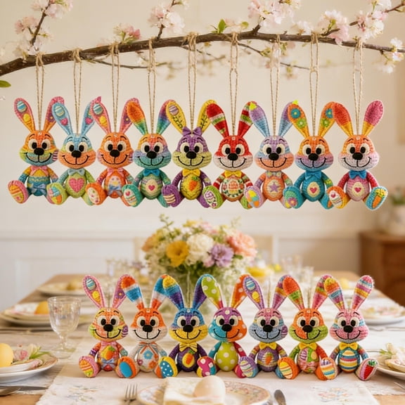 Cheapark 16 Pack Wooden Bunny Hanging Ornaments Colorful Spring Pendant for Home Party Tree Wall Spring Festival Decor Supplies