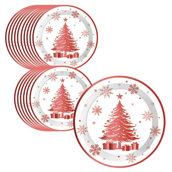 Cheapark 16 Pieces Christmas Disposable Paper Plates - Winter Tree Design, Festive Tableware for Holiday, New Year & Birthday Parties
