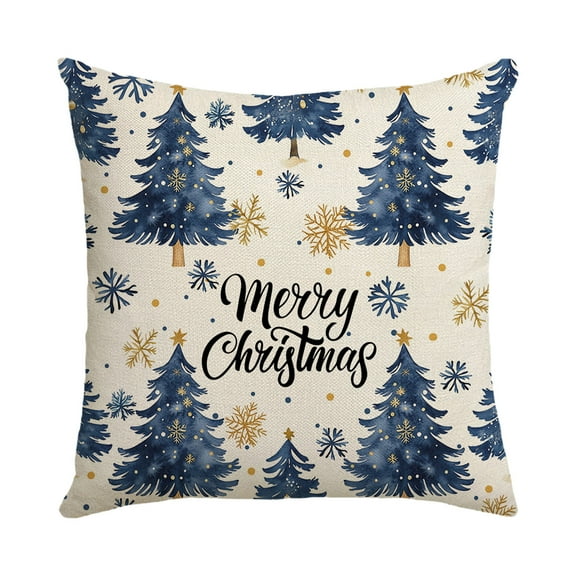 Cheapark 18x18 Inch Blue Christmas Linen Pillowcase - Elk & Snowflake Print - Bedroom & Sofa Cushion Decor For Christmas Holiday Home