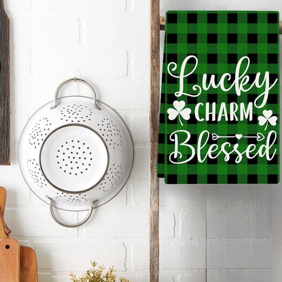 Cheapark 18x26 Inch St. Patrick's Day Green Lucky Clover Kitchen Towel - Absorbent Reusable Dry Cloth, Festive Home Decor for Irish Themed Celebrations