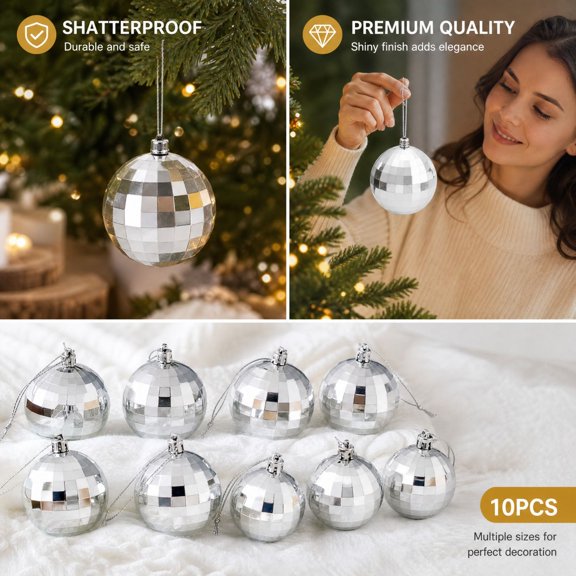 Cheapark 2.36 inch electroplated checkered Christmas balls, 10 pieces special shaped hanging ornaments, for home holiday tree party decoration
