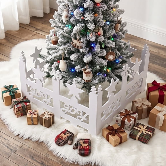 Cheapark 2 pieces Christmas tree fence decorative barrier, mini plastic tree base surround guardrail set, for home living room tree base holiday party decor