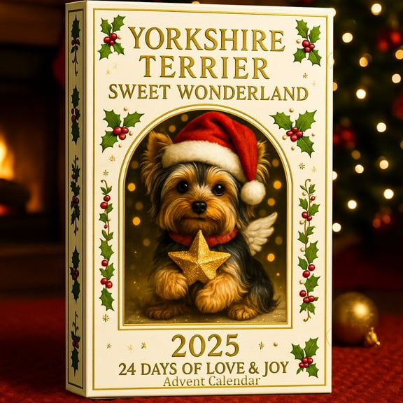 Cheapark 2025 Yorkshire Terrier Sweet Advent Calendar - 24 Days of Cute Canine Surprises, 2D Acrylic Ornaments & Festive Treats for Dog Lovers’ Holiday Celebrations
