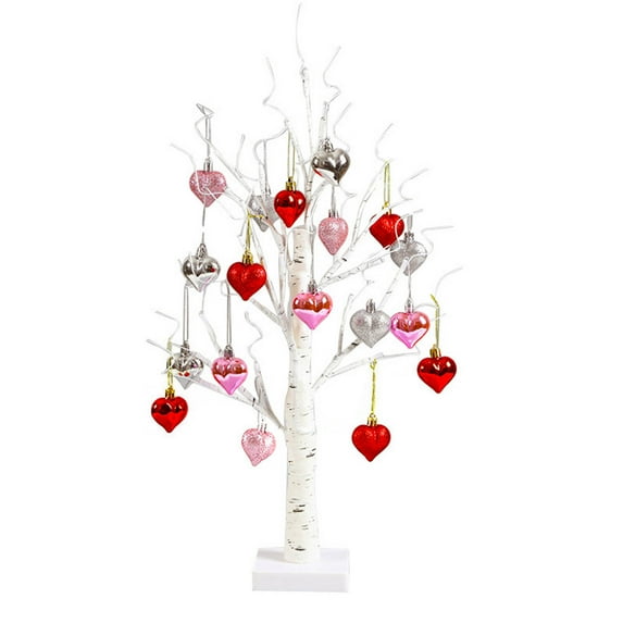 Cheapark 24in Valentine's Day Lighted Tree Decor - 18 Heart Ornaments USB/Battery Dual Operated, Romantic Lighted Decor For Home Parties Valentine's Day Celebrations