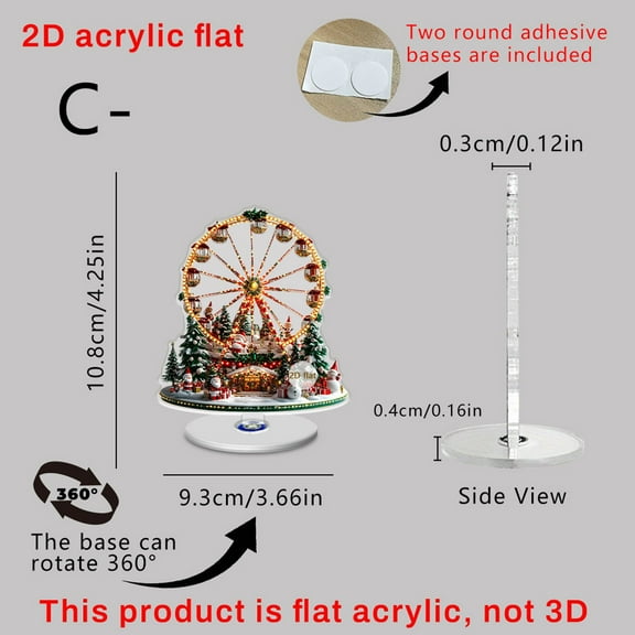 Cheapark 2D Acrylic Christmas Rotating Ornament - Warm Glow Ferris Wheel/Snowhouse 360° Spin Durable Decor Holiday Christmas Gift for Home