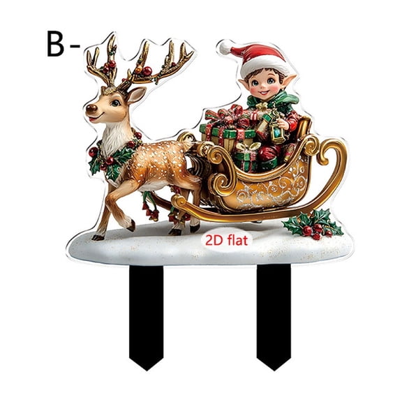 Cheapark 2D Flat Santa Reindeer Sled Garden Stakes - Outdoor Ground Decor, Festive Winter Props for Yard & Holiday Celebrations