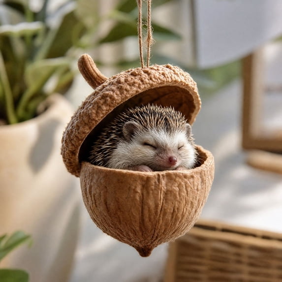 Cheapark 2D Sleeping Acorn Christmas Hanging Ornament Flat Design Cute Tree Pendant for Xmas Tree Holiday Home Decor Gift
