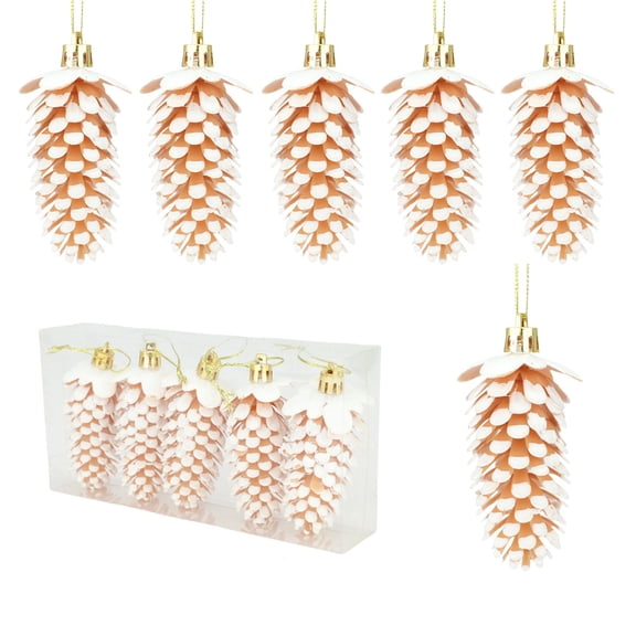 Cheapark 3.5 Inch 5-Piece Christmas Pinecone Fruit Ornaments - Plastic Hanging Decor, Textured Accents for Trees & Home Holiday Displays
