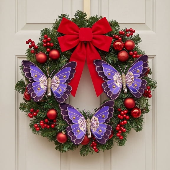 Cheapark 3 Pack Christmas Butterfly Ornament Clip On Tree Hanging Decor for Xmas Tree Wreath Holiday Gift