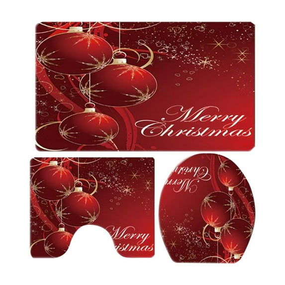 Cheapark 3-Piece Christmas Bathroom Mat Set - Non-Slip Bath Rugs, Shower & Toilet Cover, Soft Absorbent Flooring Accessories, Festive Home Decor