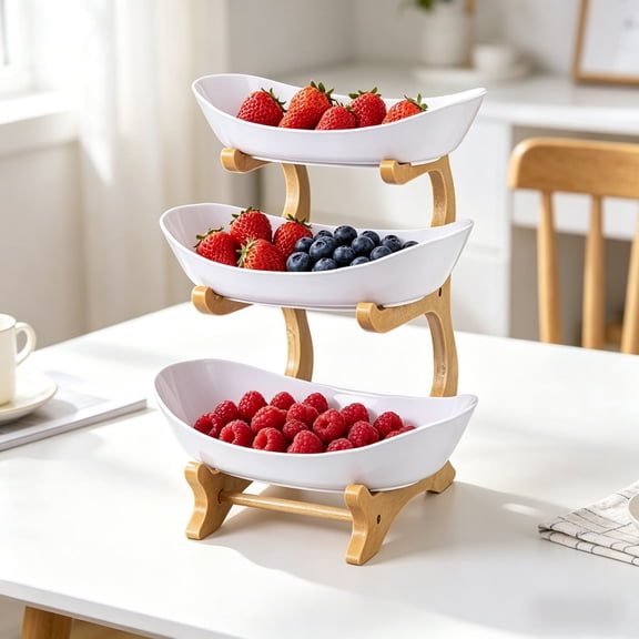 Cheapark 3 Tier Fruit Bowl Tiered Fruit Serving Tray for Kitchen Dining Table Countertop Stable Base Snack Storage Organizer Gift