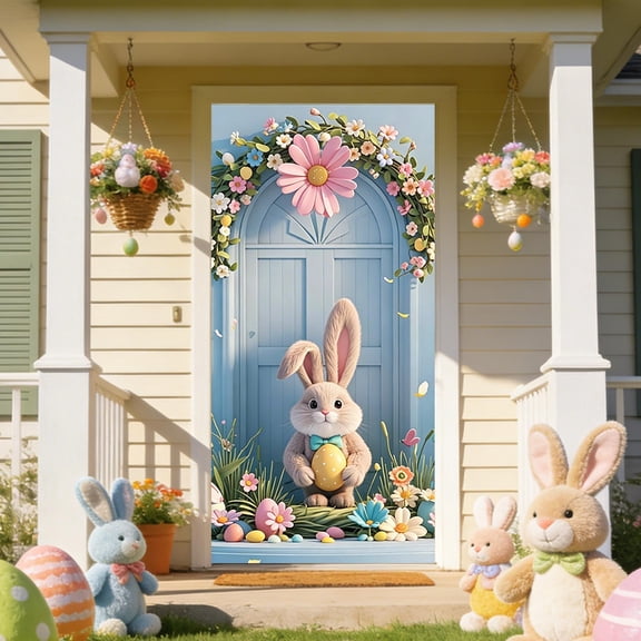 Cheapark 35×71 Inches Easter Door Cover Easter Pattern Door Decor Door Curtain 2026 Easter Front Door Home Entrance Decor