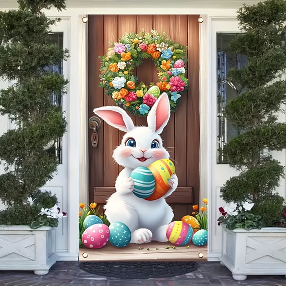 Cheapark 35 x 72 Inch Easter Door Cover Curtain for Wall and Doorway Festival Party Background Spring Holiday Home Decor