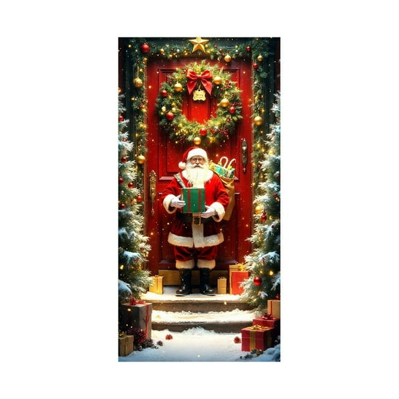 Cheapark 35X72 Inch Christmas Door Cover Curtain - Lightweight Reusable Polyester, Festive Door Wall Decor for Indoor Outdoor Christmas New Year Winter Festival Party
