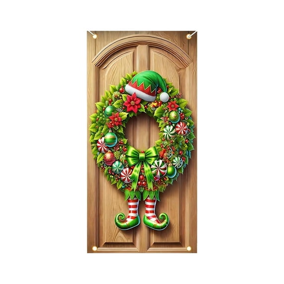 Cheapark 35x71 Inches Christmas Door Cover Curtain - Vibrant Holiday Door Wall Decoration, Wrinkle-Resistant Fabric for Indoor Outdoor Party Festive Ambiance