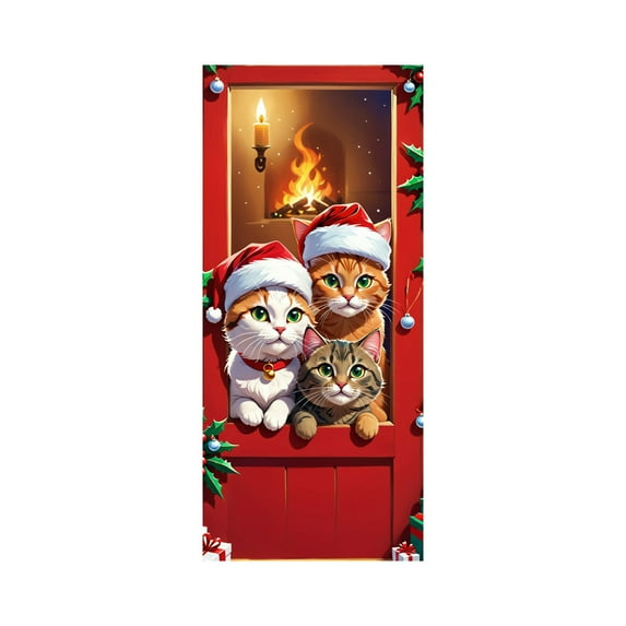 Cheapark 35x71 Inches Christmas Door Cover Curtain - Vibrant Holiday Door Wall Decoration, Wrinkle-Resistant Fabric for Indoor Outdoor Party Festive Ambiance