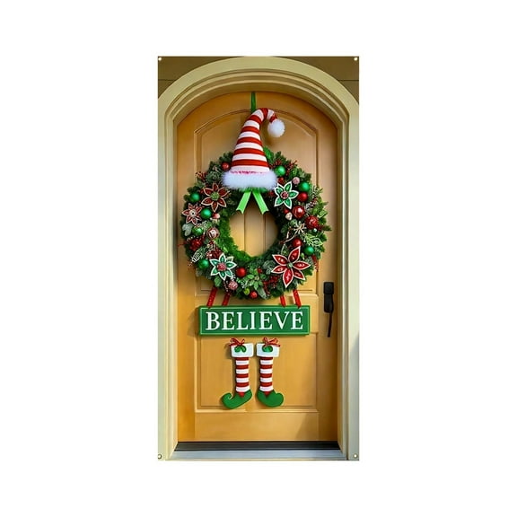 Cheapark 35x71 Inches Christmas Door Cover Curtain - Vibrant Holiday Door Wall Decoration, Wrinkle-Resistant Fabric for Indoor Outdoor Party Festive Ambiance