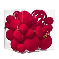 Cheapark 36Pcs Special-Shaped Flocked Christmas Balls - Red Painted Velvet Ornaments, Unique Textured Decor for Christmas Tree Holiday Displays