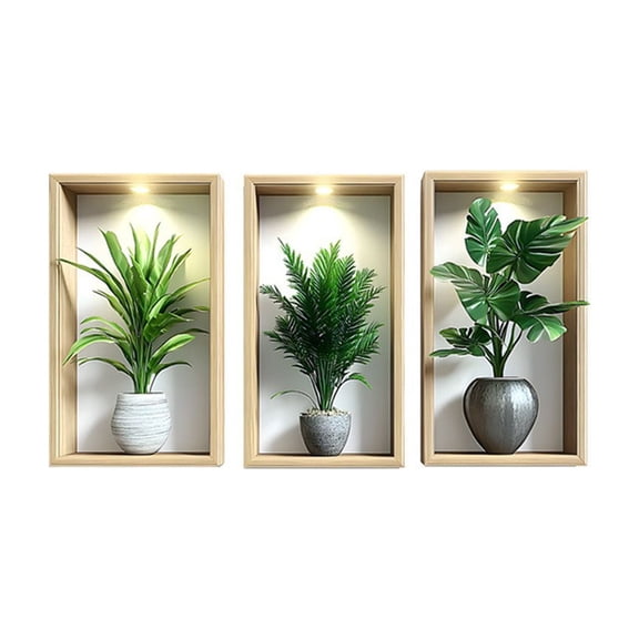 Cheapark 3D Plant Wall Decal Stereo Greenery Sticker Self Adhesive for Living Room Bedroom Home Background Decor