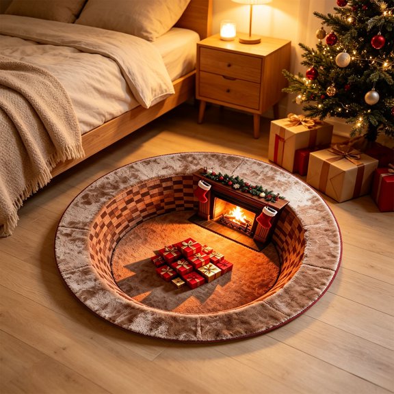 Cheapark 3D Visual Effect Christmas Themed Floor Mat Decor, Optical Illusion Festive Floor Rug Decoration, 3D Decorative Floor Mat for Living Room Entryway Christmas Home Decor Gift