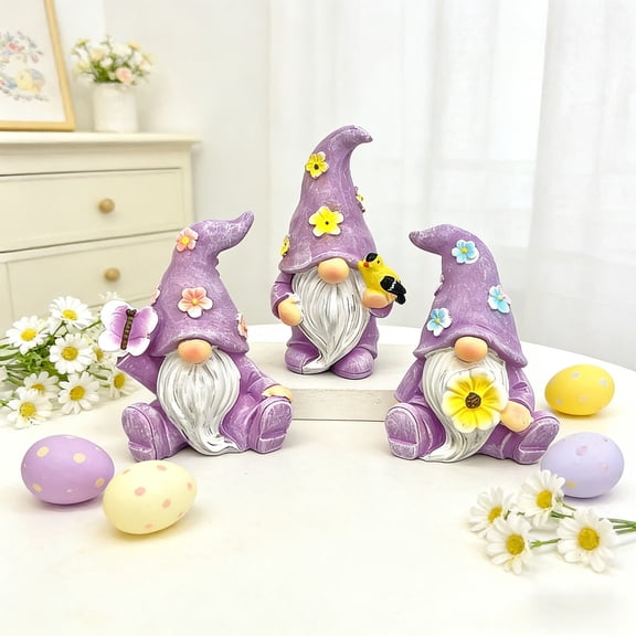 Cheapark 3Pcs Easter Gnome Resin Figurine Spring Decor Desktop Ornament 2026 Easter Home Table Party Decor Supply