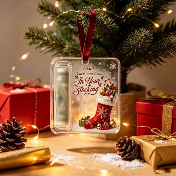 Cheapark 4.72 Inch Clear Acrylic Christmas Cash Gift Storage Ornament, Transparent Money Holding Pendant For Tree Hanging, Decorative Currency‑Focused Plaque For Christmas Holiday Home Decor Gift