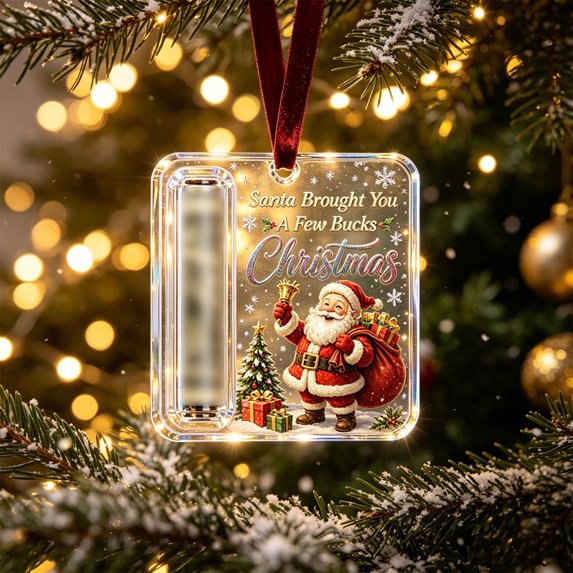 Cheapark 4.72 Inch Clear Acrylic Christmas Cash Gift Storage Ornament, Transparent Money Holding Pendant For Tree Hanging, Decorative Currency‑Focused Plaque For Christmas Holiday Home Decor Gift