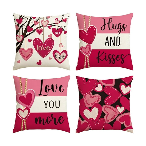 Cheapark 4PC Valentine's Day Printed Pillow Cushion Set for Girlfriend - Soft Home Material for Sofa Bedside, Romantic Couple/Heart Designs, Coordinated Home Decor for Lovers' Spaces