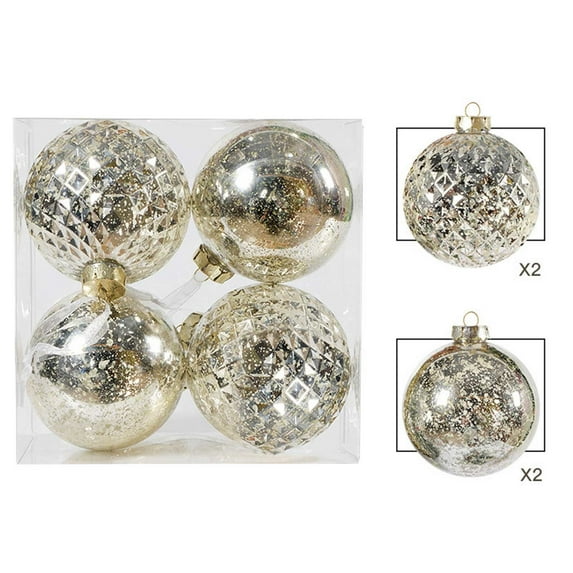Cheapark 4pcs 3.94in Christmas Broken Ball Set - Plated Plastic Pendants for Tree Decoration