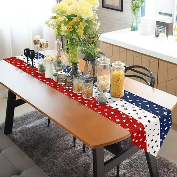 Cheapark 4th of July Patriotic Flag Star Table Runner Holiday Tablecloth Decor Home Kitchen Dining Room Decor Independence Day Memorial Day 250th Anniversary Supplies