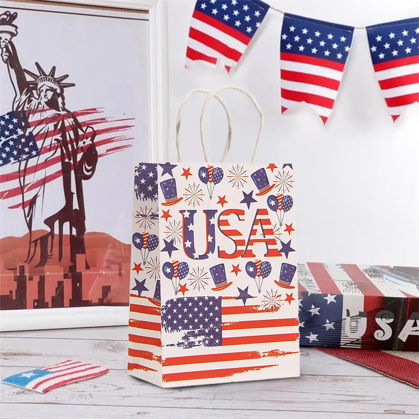 Cheapark 4th of July Patriotic Gift Bags Independence Day Tricolor Flag ...