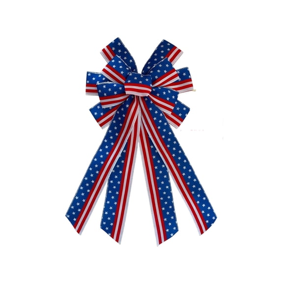 Cheapark 4th of July Bow Patriotic Decorative Ribbon Bow Pre Made for Wreath Gift Home Party Holiday Decor