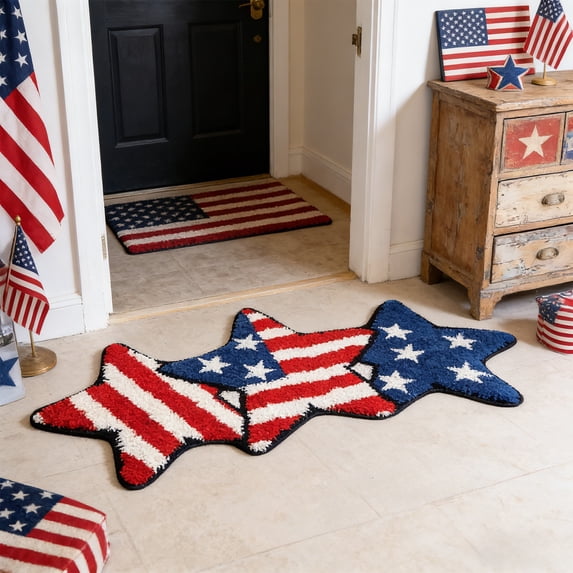 Cheapark 4th of July Decorative Carpet American Flag Plush Floor Mat Thick Soft Rug for Entryway Bathroom Kitchen Home Decor