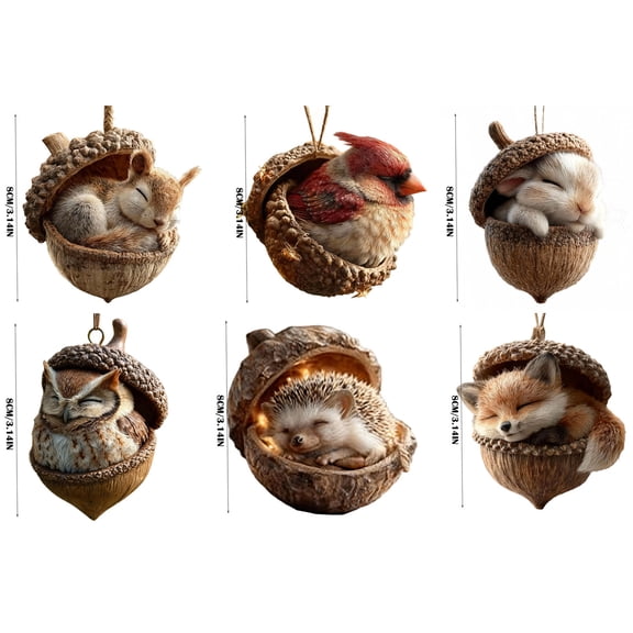 Cheapark 5PC Resin Forest Hazelnut Animal Ornaments - Cute Small Figurines, Rustic Christmas Decor for Trees, Desktops & Holiday Displays