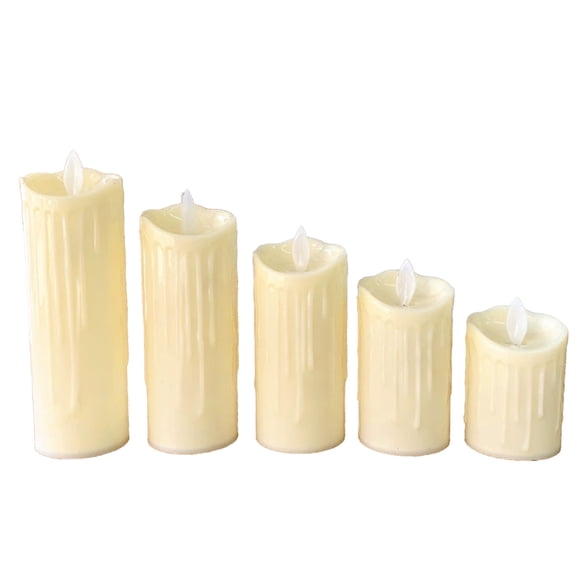 Cheapark 5Pc Battery-Powered Flameless LED Pillar Candles - Dripless Realistic Flame Fake Candles, Safe Weather-Resistant Decor for Christmas & Holiday Events Indoor Outdoor