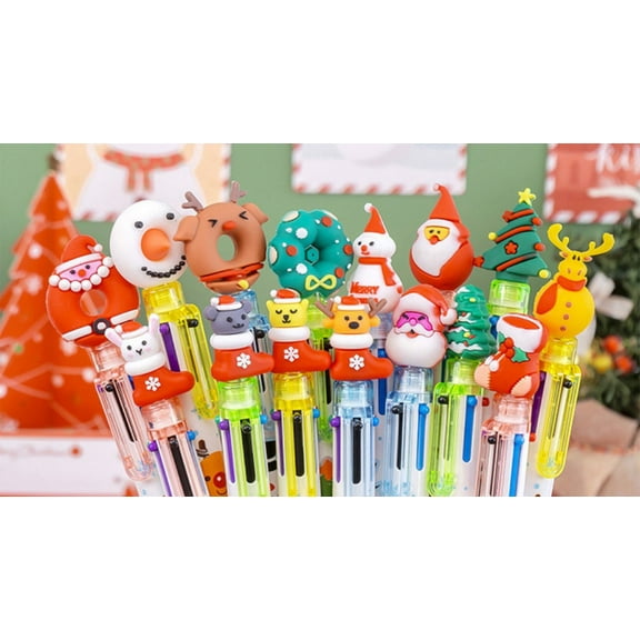 Cheapark 6-Color Christmas Ballpoint Pen - Push-Type Multifunctional Marker with 2ML Ink for Holiday Notes & Gifts