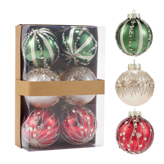 Cheapark 6 Pack Sparkling Glitter Sequin Plastic Christmas Tree Balls - Shatterproof Festive Decorations for Home Christmas Tree, Holiday Ornament Set