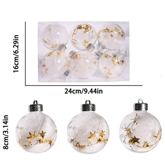 Cheapark 6-Piece 3.1 Inch Christmas Transparent Gold Glitter Balls - Ornament Set for Christmas Tree, Festive Hanging Decor