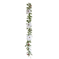 Cheapark 66.9in Christmas Poinsettia Vines - Simulated Flower Wall Hanging Decor, Lifelike Festive Accent for Mantel, Porch & Home Indoor/Outdoor Holiday Displays
